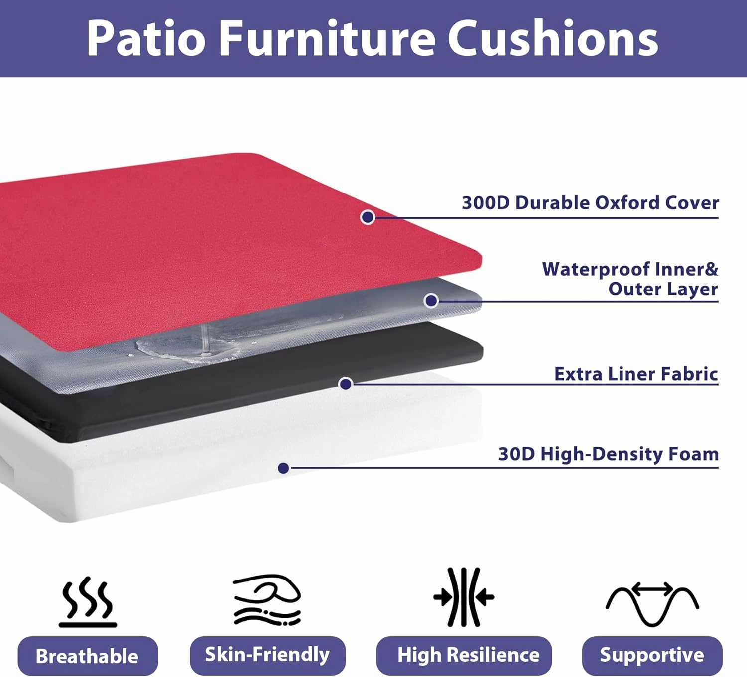 Outdoor Chair Cushions Set of 4,Waterproof Outdoor Seat Cushions for Patio Furniture,Patio Chair Cushion with Handle and Ties, Square Out Door Chair Pads,18.5" x 16" x 3", Burgundy