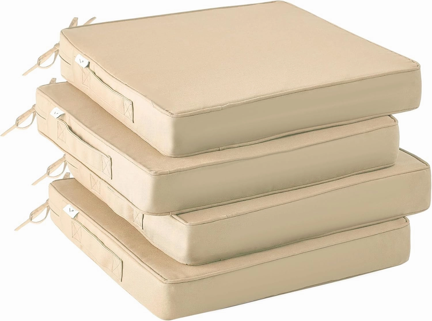 Outdoor Chair Cushions Set of 4, Waterproof Outdoor Seat Cushions for Patio Furniture, Patio Chair Cushion with Handle and Ties, Square Out Door Chair Pads,19" x 19" x 3", Beige