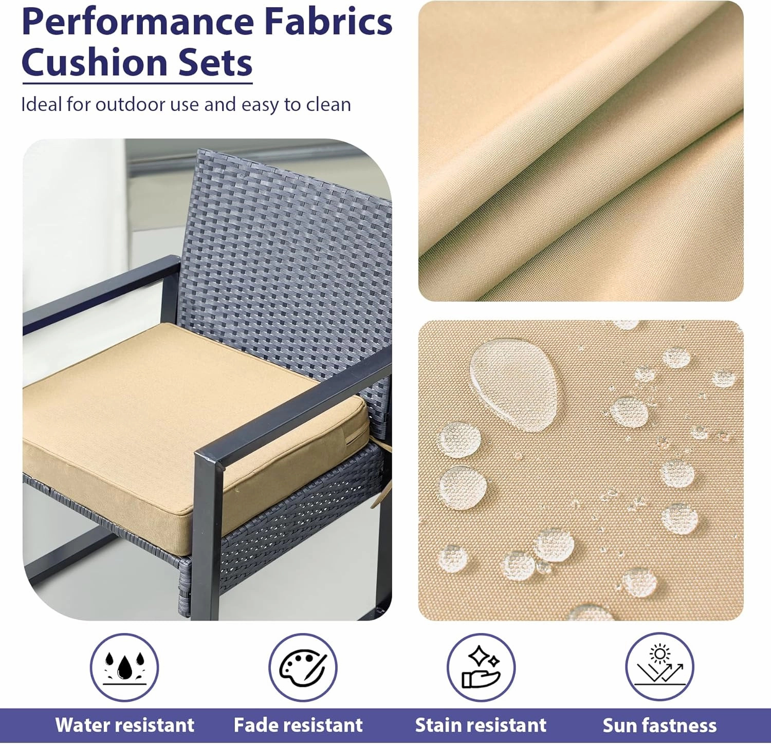 Outdoor Chair Cushions Set of 4, Waterproof Outdoor Seat Cushions for Patio Furniture, Patio Chair Cushion with Handle and Ties, Square Out Door Chair Pads,19" x 19" x 3", Beige