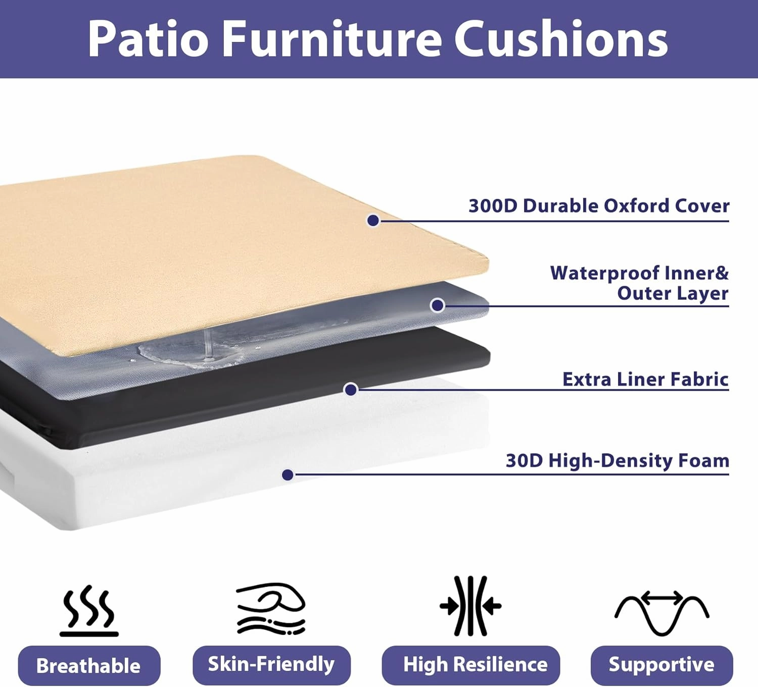 Outdoor Chair Cushions Set of 4, Waterproof Outdoor Seat Cushions for Patio Furniture, Patio Chair Cushion with Handle and Ties, Square Out Door Chair Pads,19" x 19" x 3", Beige