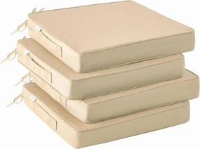 Outdoor Chair Cushions Set of 4, Waterproof Outdoor Seat Cushions for Patio Furniture, Patio Chair Cushion with Handle and Ties, Square Out Door Chair Pads,19" x 19" x 3", Beige