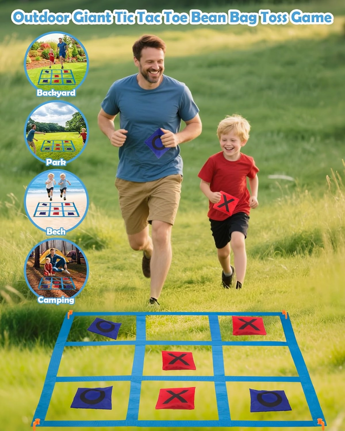 Outdoor Games, Giant Tic Tac Toe Bean Bag Toss for Family and Adults Outside Field Day Birthday Party Backyard Family Reunion Carnival Yard Lawn Easter Fall Festival Beach Fun Games