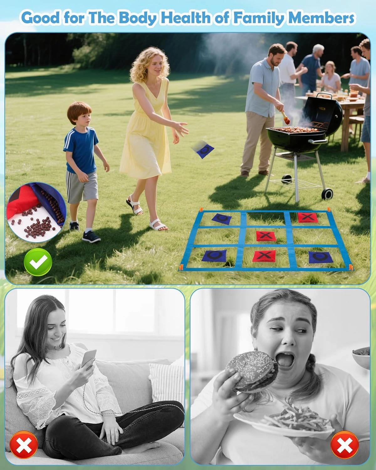 Outdoor Games, Giant Tic Tac Toe Bean Bag Toss for Family and Adults Outside Field Day Birthday Party Backyard Family Reunion Carnival Yard Lawn Easter Fall Festival Beach Fun Games