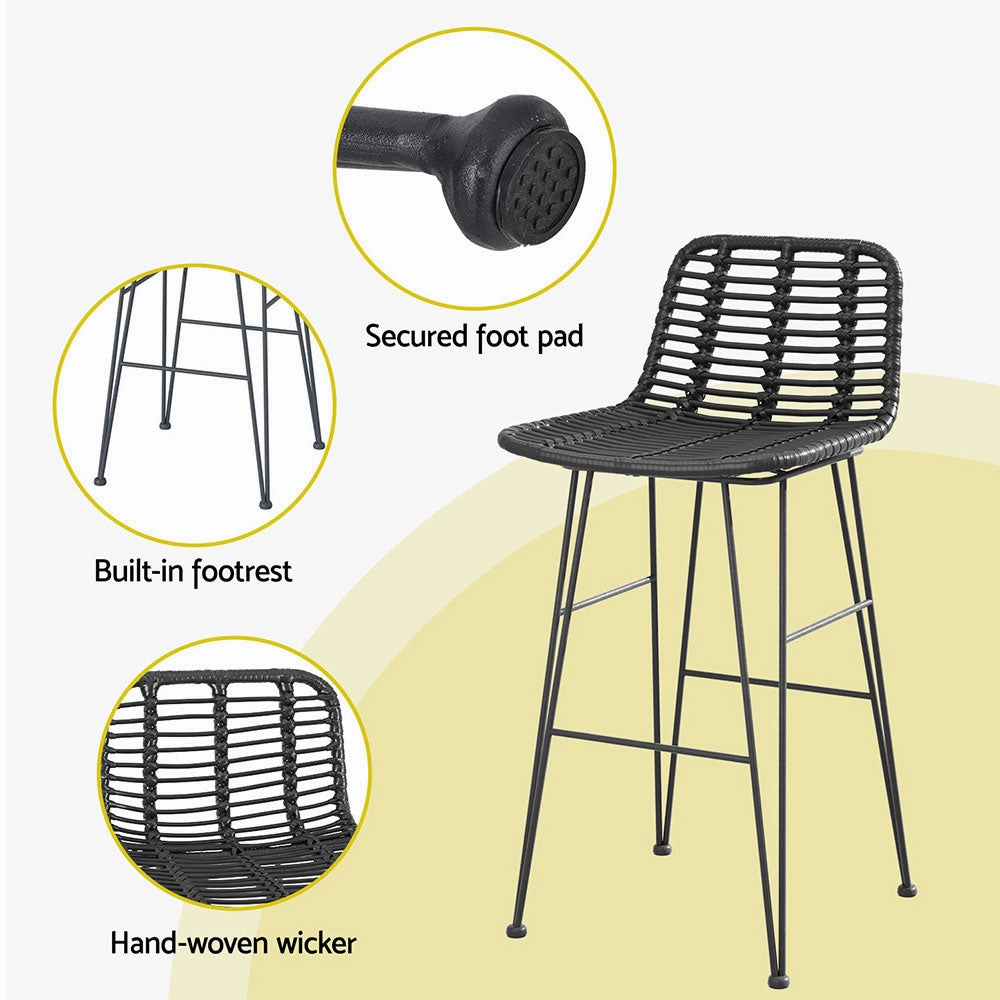 Outdoor Wicker Bar Table & Stool Set - Black