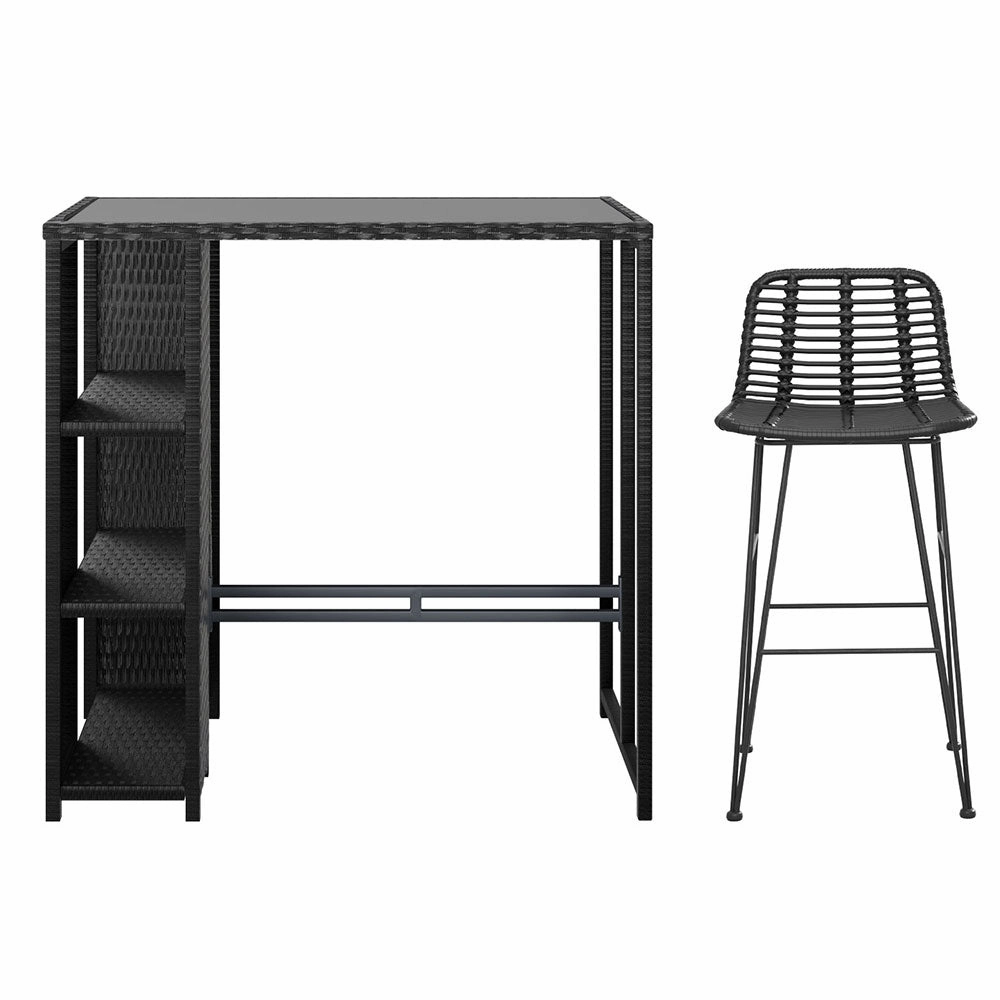 Outdoor Wicker Bar Table & Stool Set - Black