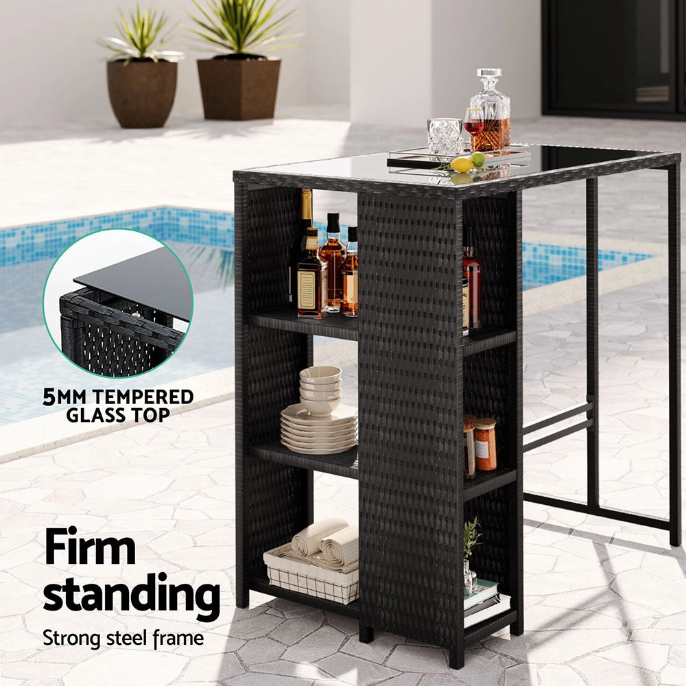 Outdoor Wicker Bar Table & Stool Set - Black