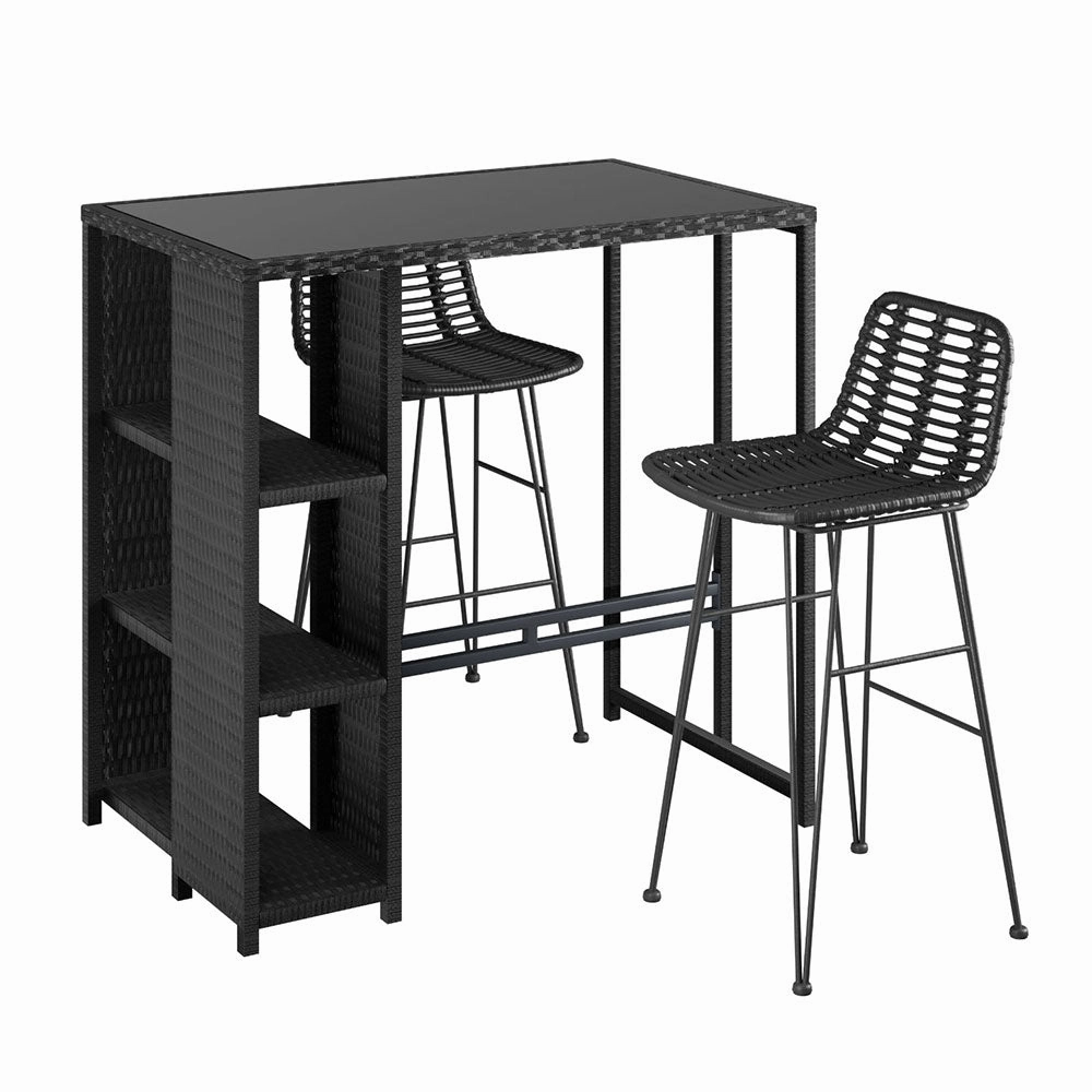 Outdoor Wicker Bar Table & Stool Set - Black
