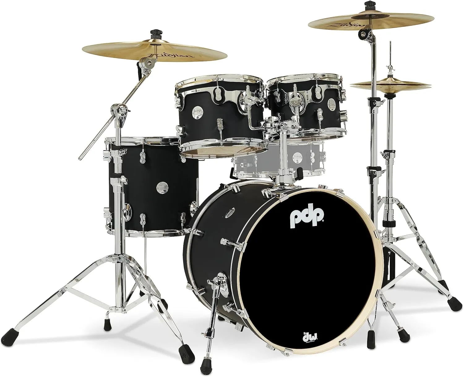 Pacific Drums & Percussion PDP Concept Maple 4-Piece Fusion, Satin Black Drum Set Shell Pack (PDCM20FNBK)