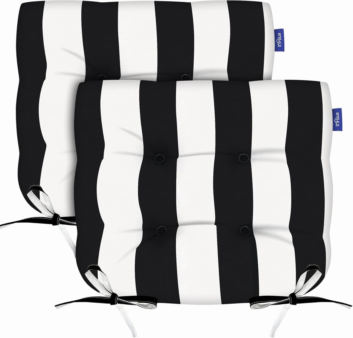 Pack of 2 Outdoor Indoor Tufted Seat Cushions, 19" x 19" U-Shape Cushions for Wicker Chair Seat,Patio Cushions, Furniture Dinning Chair Pad (Wicker cuhions, Black Stripe)