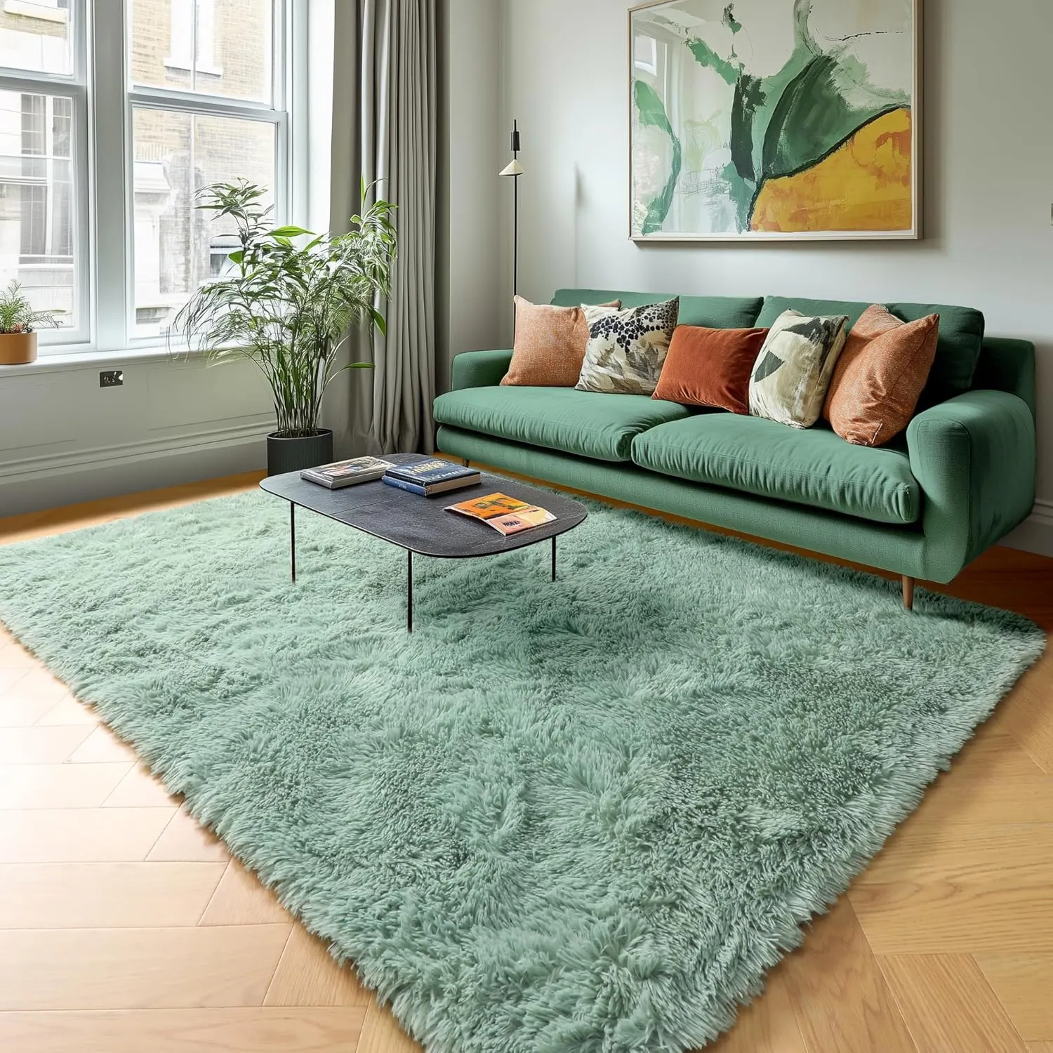 PAGISOFE Machine Washable Sage Green Rugs for Bedroom, 4x6 Ft Rectangle Fluffy Rug Plush Fuzzy Carpet for Kids Room, Green Rug Home Decor Aesthetic,Non-Slip Indoor Rugs for Nursery Decor Girls Boys