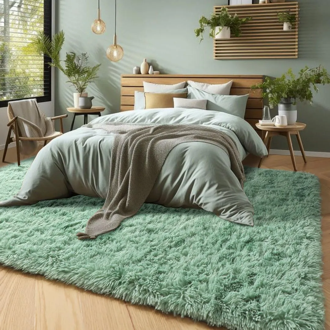 PAGISOFE Machine Washable Sage Green Rugs for Bedroom, 4x6 Ft Rectangle Fluffy Rug Plush Fuzzy Carpet for Kids Room, Green Rug Home Decor Aesthetic,Non-Slip Indoor Rugs for Nursery Decor Girls Boys