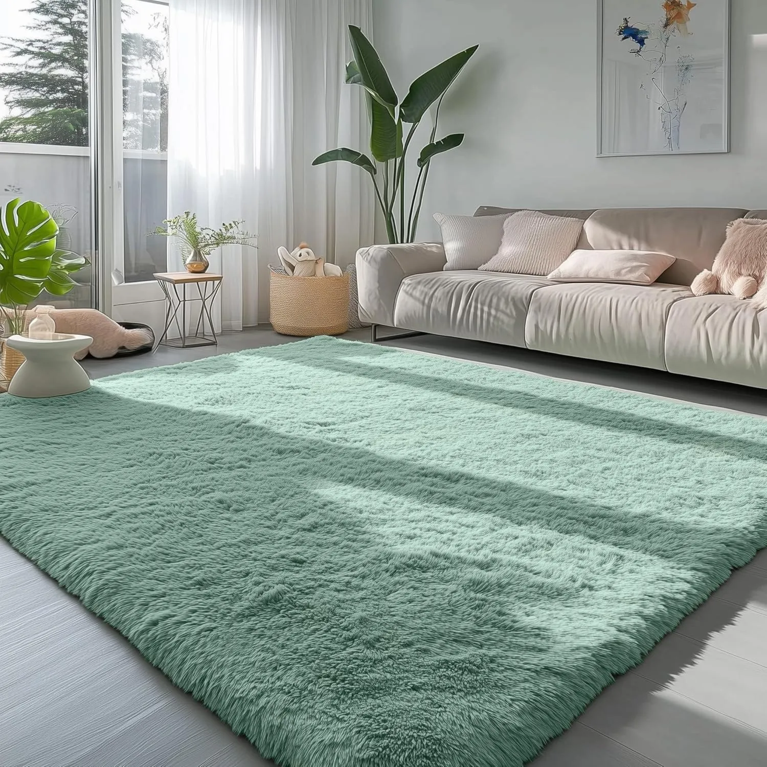 PAGISOFE Machine Washable Sage Green Rugs for Bedroom, 4x6 Ft Rectangle Fluffy Rug Plush Fuzzy Carpet for Kids Room, Green Rug Home Decor Aesthetic,Non-Slip Indoor Rugs for Nursery Decor Girls Boys