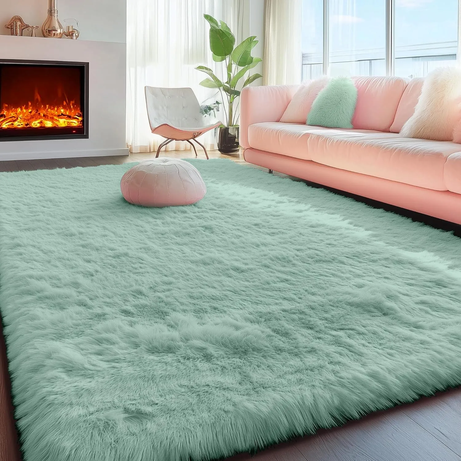 PAGISOFE Machine Washable Sage Green Rugs for Bedroom, 4x6 Ft Rectangle Fluffy Rug Plush Fuzzy Carpet for Kids Room, Green Rug Home Decor Aesthetic,Non-Slip Indoor Rugs for Nursery Decor Girls Boys