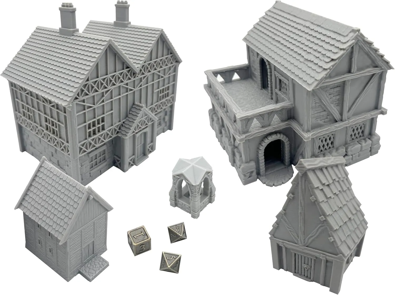 Paintable Tabletop Miniature Little Town Building Terrains Compatible with RPG War Games - 18mm Scale Dioramas Building Set Scenery with Medieval Architecture Style by HAUTICO (HVillageHouses4-1)