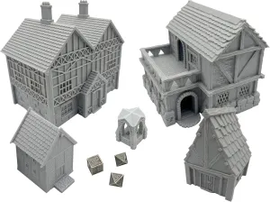 Paintable Tabletop Miniature Little Town Building Terrains Compatible with RPG War Games - 18mm Scale Dioramas Building Set Scenery with Medieval Architecture Style by HAUTICO (HVillageHouses4-1)