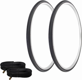 Pair of Bicycle TIRE 700 x 25c Black/Black SIDEWALL (2) Tires W/Tubes 33MM Schrader Valve P-1035