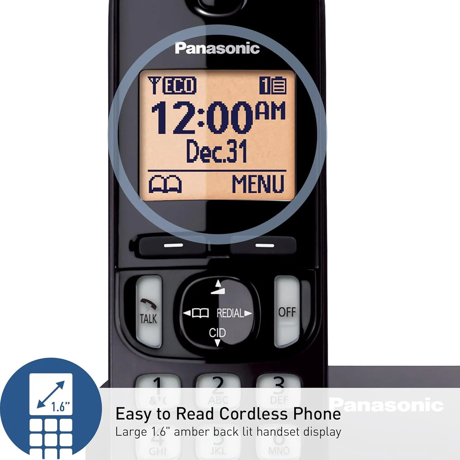 Panasonic Cordless Phone, 1.6" Backlit Display, Call Block, Speakerphone, 10 Hours Talk Time, 2 Handsets - KX-TGC202B (Black)