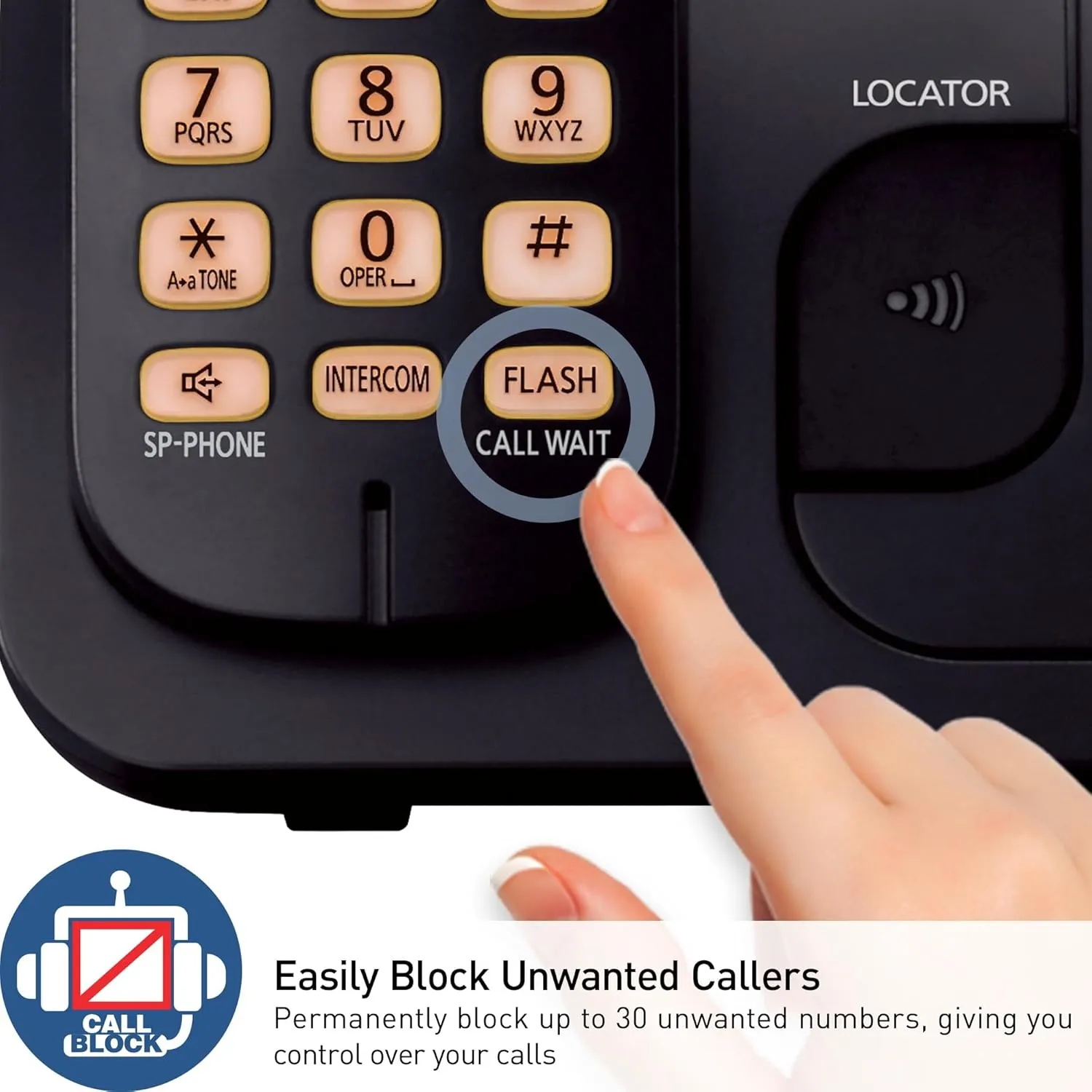 Panasonic Cordless Phone, 1.6" Backlit Display, Call Block, Speakerphone, 10 Hours Talk Time, 2 Handsets - KX-TGC202B (Black)