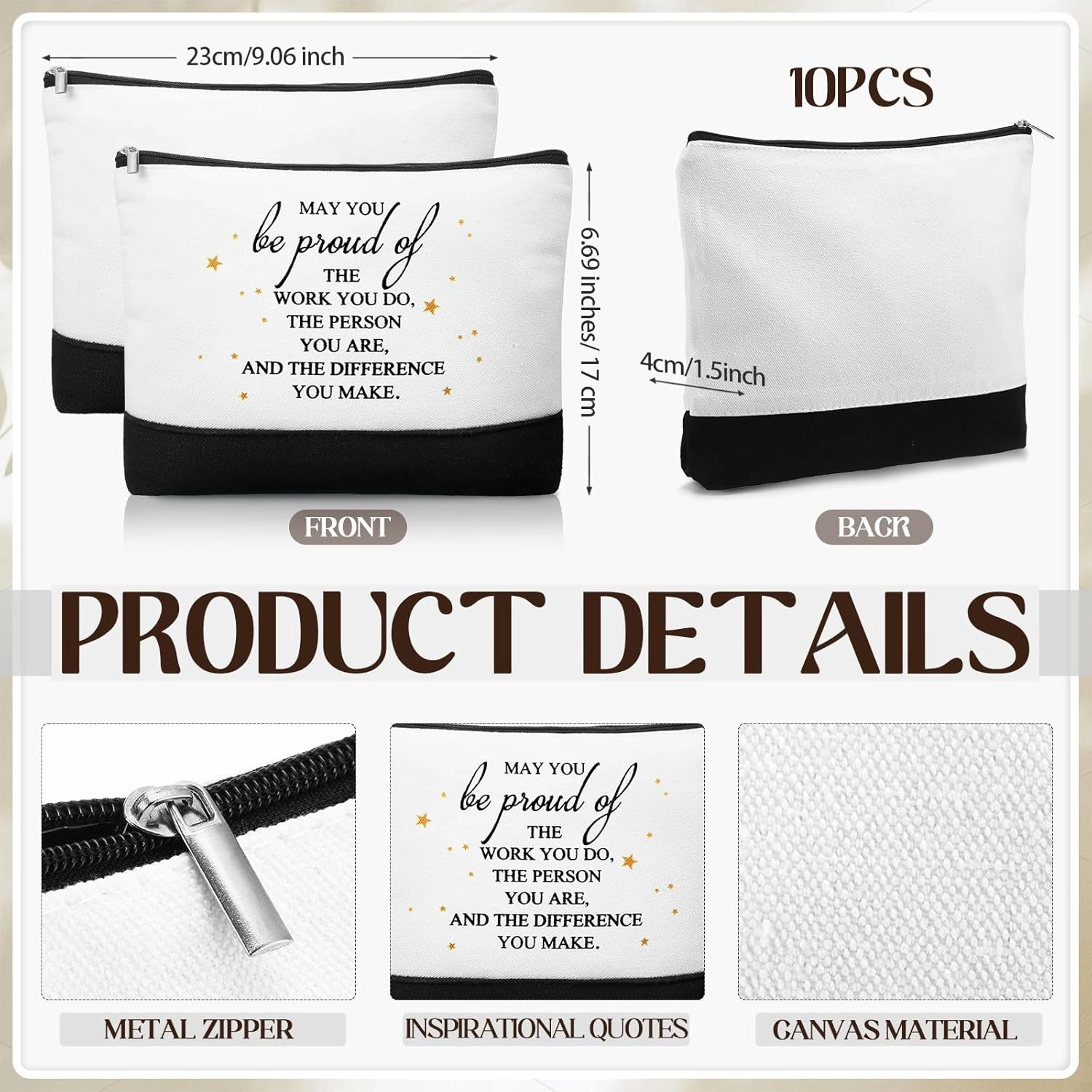 Paterr 10 Sets Employee Appreciation Gifts Bulk for Women Makeup Bags with Zipper and Mini Compact Mirrors for Teacher Nurse (May You)