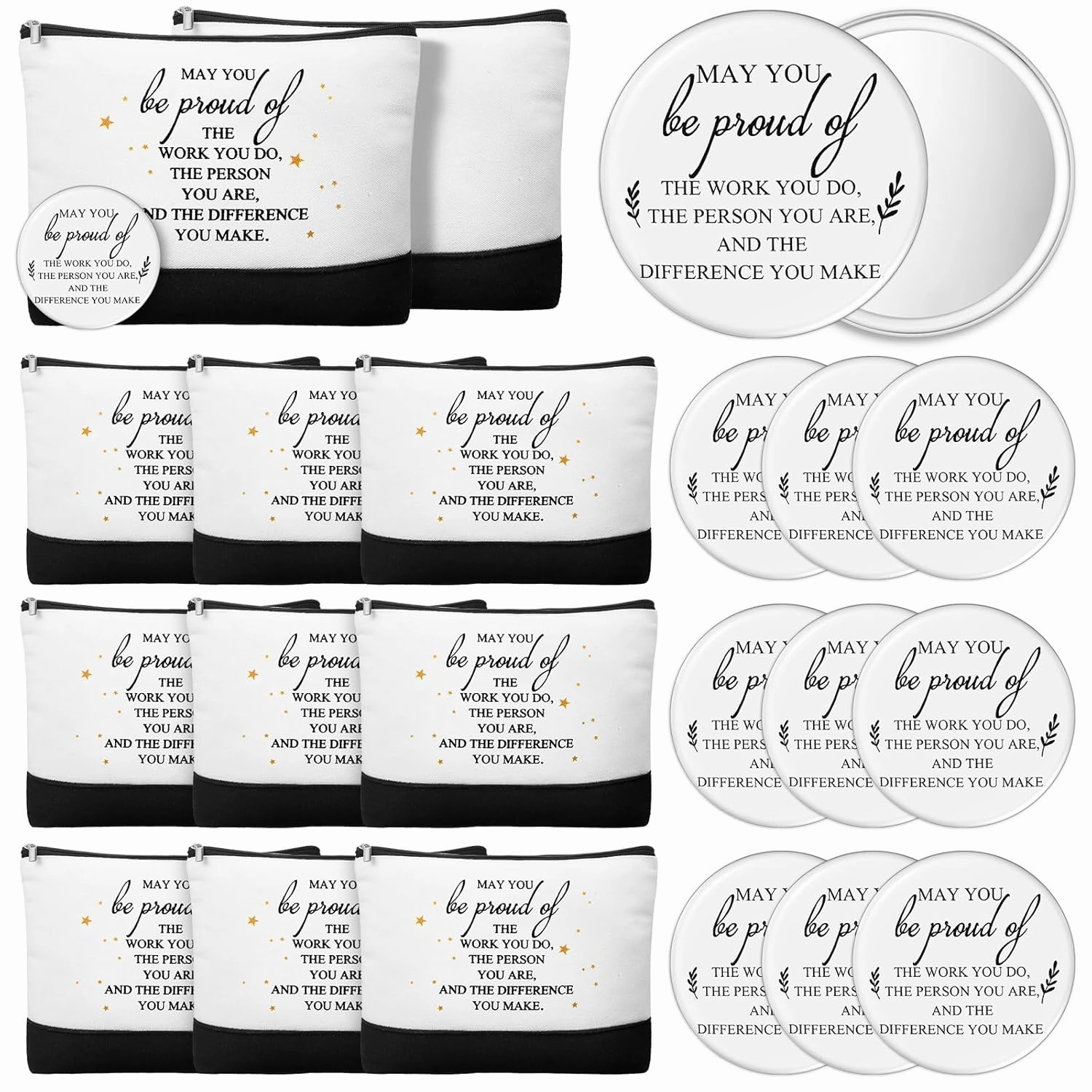 Paterr 10 Sets Employee Appreciation Gifts Bulk for Women Makeup Bags with Zipper and Mini Compact Mirrors for Teacher Nurse (May You)