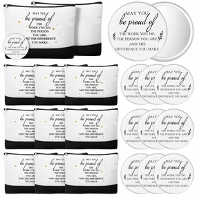 Paterr 10 Sets Employee Appreciation Gifts Bulk for Women Makeup Bags with Zipper and Mini Compact Mirrors for Teacher Nurse (May You)