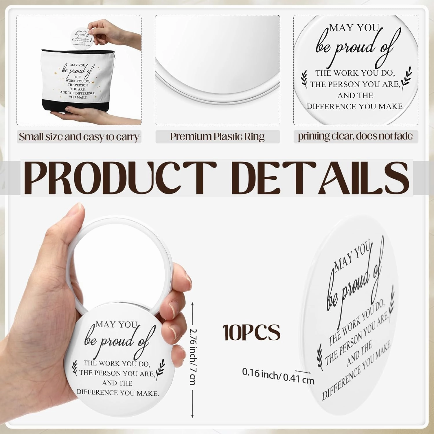 Paterr 10 Sets Employee Appreciation Gifts Bulk for Women Makeup Bags with Zipper and Mini Compact Mirrors for Teacher Nurse (May You)
