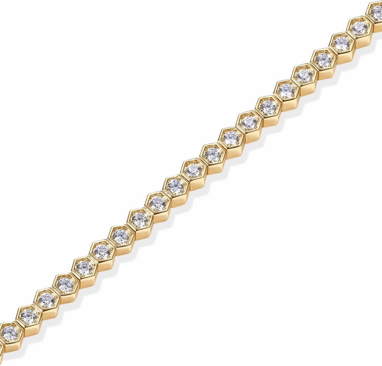 PAVOI 14K Gold Plated 2mm Cubic Zirconia Honeycomb Tennis Bracelet | Gold Bracelet for Women | SizeS 6.5-7.5 Inch