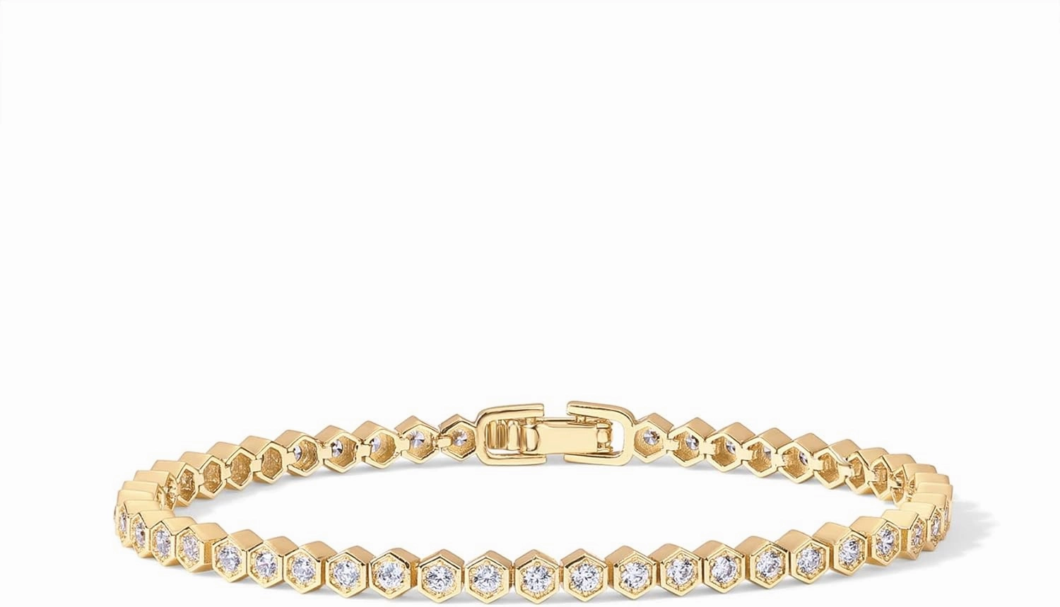 PAVOI 14K Gold Plated 2mm Cubic Zirconia Honeycomb Tennis Bracelet | Gold Bracelet for Women | SizeS 6.5-7.5 Inch