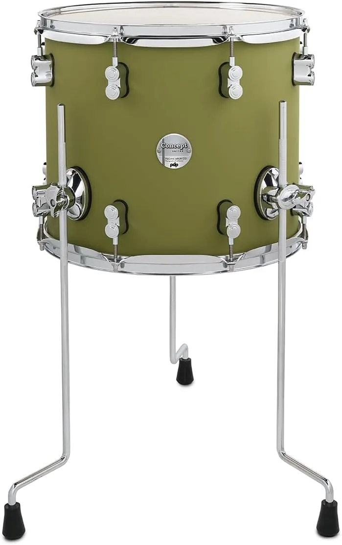PDP Concept Maple 12x14 Floor Tom Satin Olive Finish Ply with Chrome Hardware
