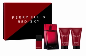Perry Ellis Red Sky 4-Piece Gift Set - eau de toilette, aftershave, shower gel,EDT travel spray - bergamot, cardamom, juniper, lavender, rosemary, nutmeg, cedarwood, tonka bean, vetiver