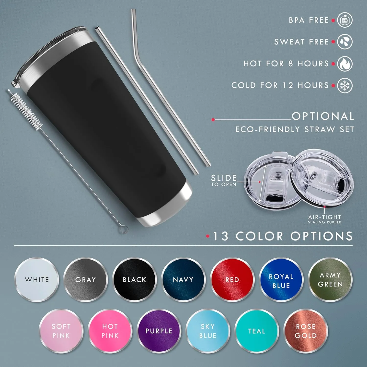 Personalized Tumbler with Engraved Name - 12 Designs, 30 Oz Coffee Tumbler with Slider Lid, Navy Blue, Double Wall Insulated - Custom Gifts for Men & Women
