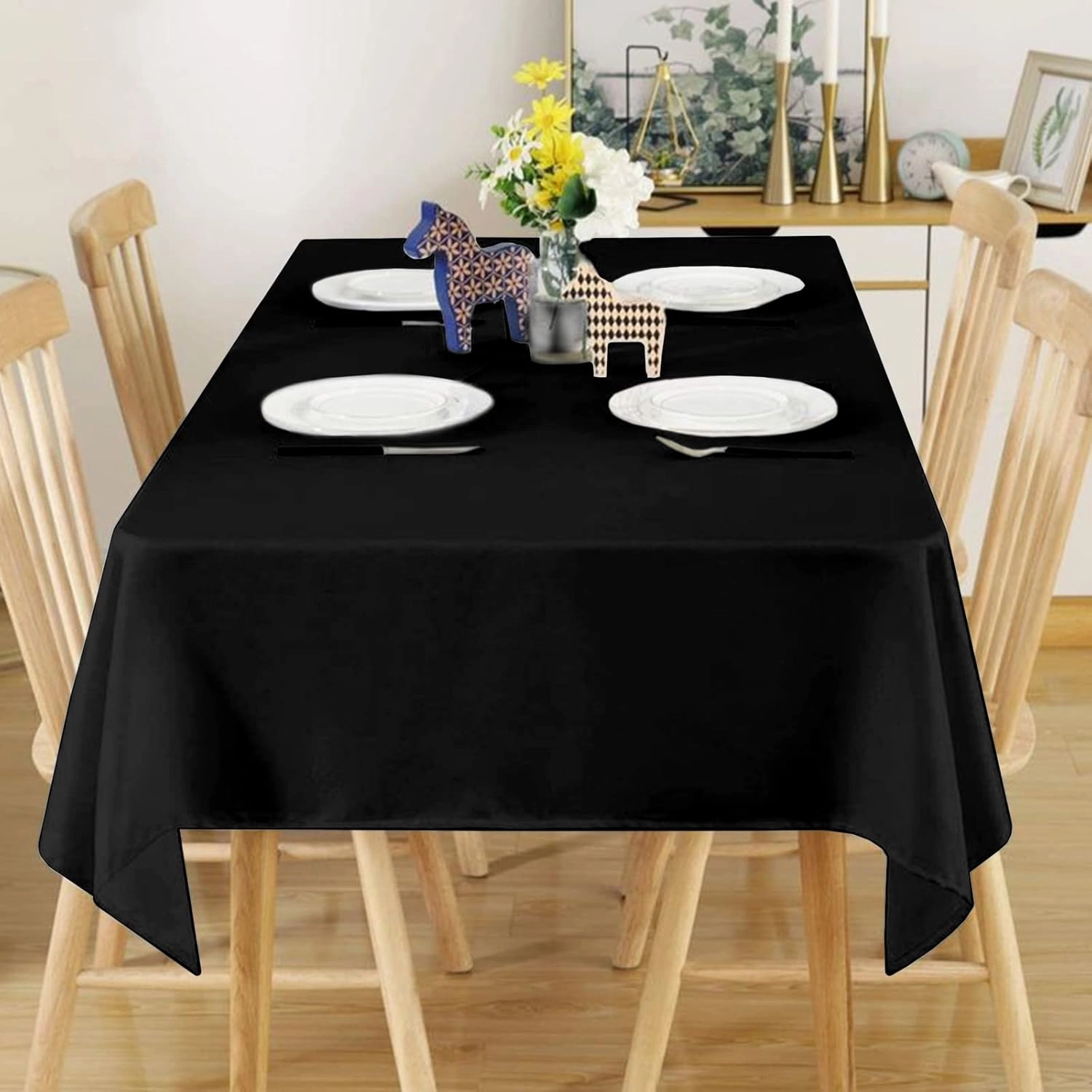 Pesonlook 8 Pack 60 x 102 Inch Rectangle Tablecloth, Black Tablecloth for 6 Feet Rectangle Tables, Washable Fabric Table Cloth for Wedding Dining Table Buffet Parties Camping