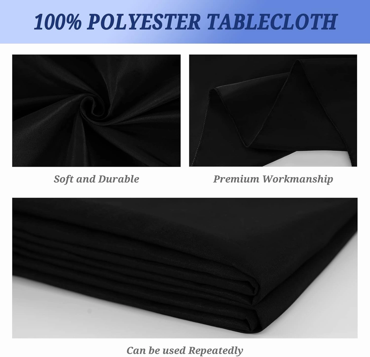 Pesonlook 8 Pack 60 x 102 Inch Rectangle Tablecloth, Black Tablecloth for 6 Feet Rectangle Tables, Washable Fabric Table Cloth for Wedding Dining Table Buffet Parties Camping