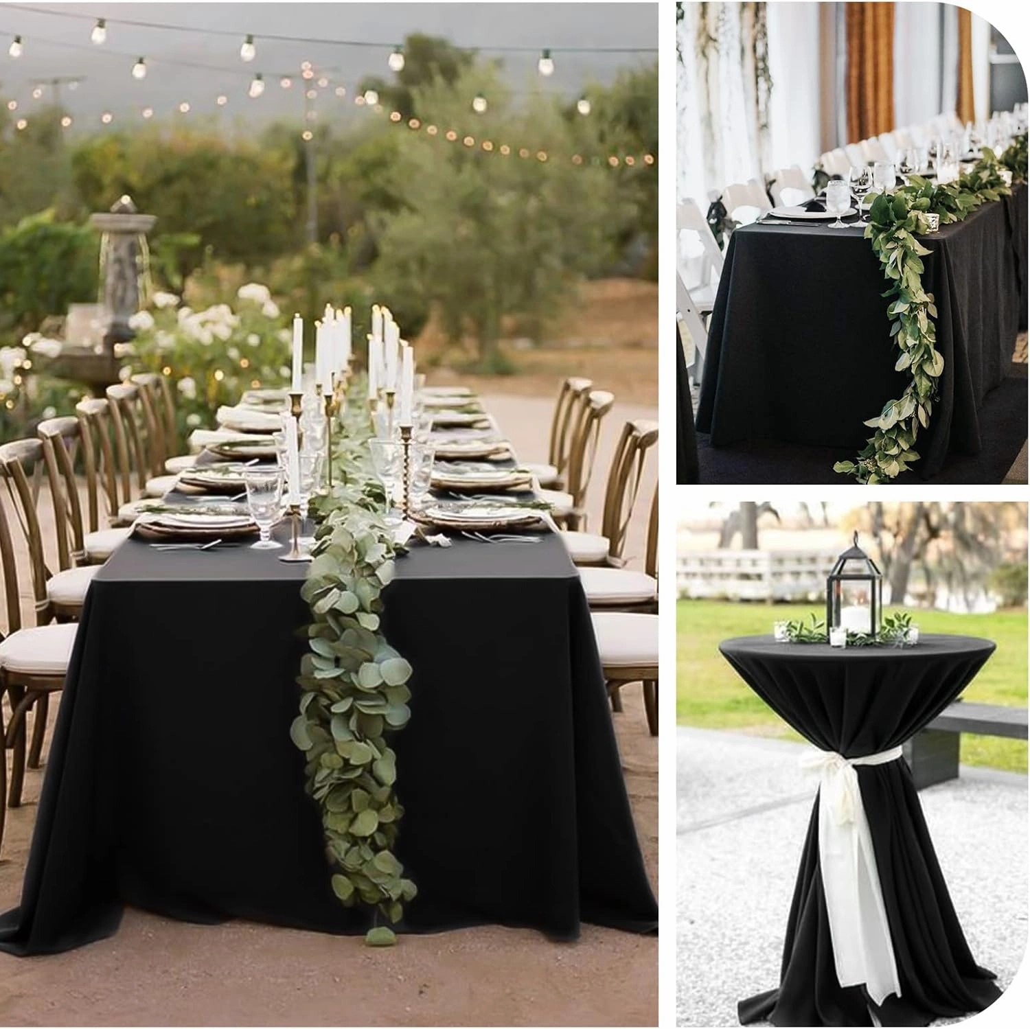 Pesonlook 8 Pack 60 x 102 Inch Rectangle Tablecloth, Black Tablecloth for 6 Feet Rectangle Tables, Washable Fabric Table Cloth for Wedding Dining Table Buffet Parties Camping