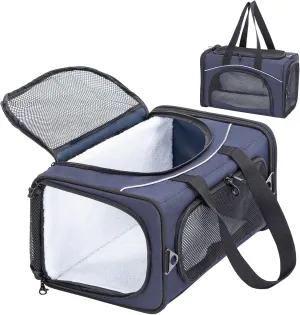 Petsfit Cat Carrier Airline Approved- Soft-Sided Small Dog&Cat Carrier, Height 8.6” fits Under Most Airline Seats,3 Carrying Ways, Lightweight, Breathable, Escape Proof, Navy