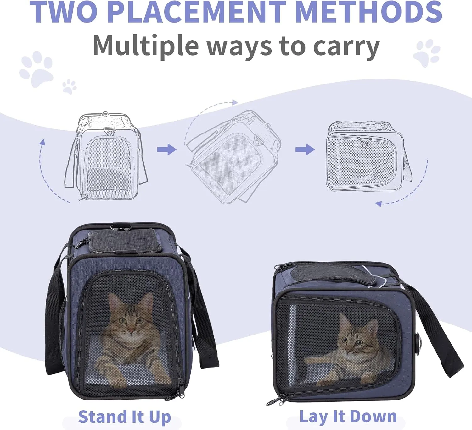Petsfit Cat Carrier Airline Approved- Soft-Sided Small Dog&Cat Carrier, Height 8.6” fits Under Most Airline Seats,3 Carrying Ways, Lightweight, Breathable, Escape Proof, Navy