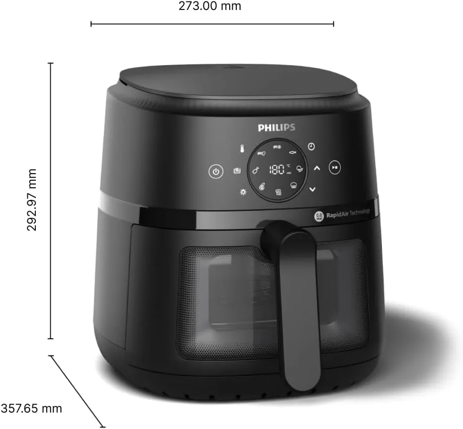 Philips 2000 Series Airfryer - 4.4 qt (4.2 l) Pan, 13 Cooking Functions, RapidAir Technology, Healthy Cooking with 90% Less Fat, Efficient & Fast (NA220/00)