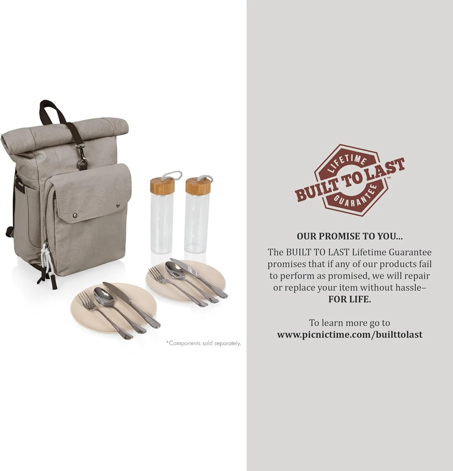 PICNIC TIME NFL San Francisco 49ers Carmel Roll Top Picnic Backpack Cooler, Canvas Cooler Bag, Picnic Basket Set with Cooler Backpack, (Gray)