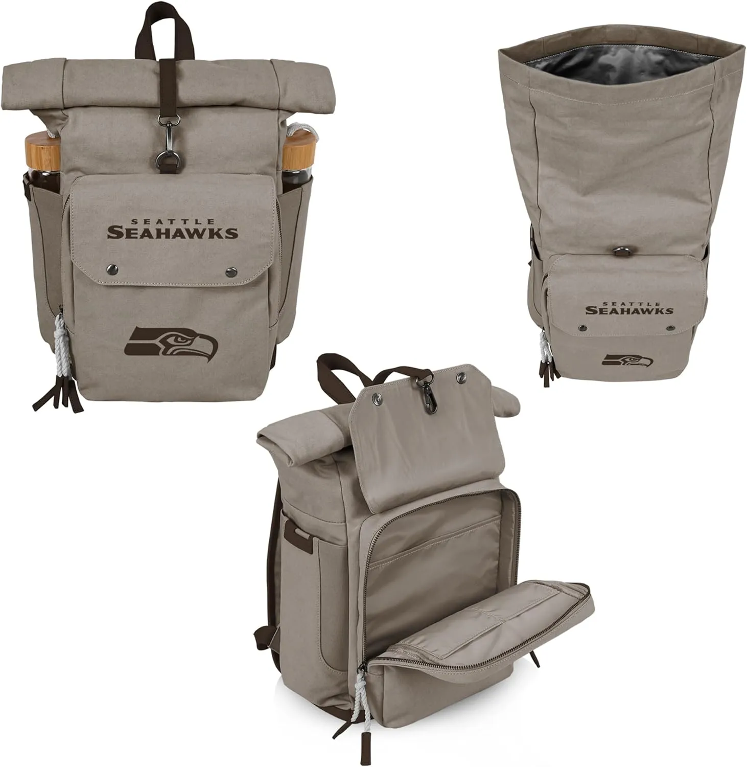 PICNIC TIME NFL San Francisco 49ers Carmel Roll Top Picnic Backpack Cooler, Canvas Cooler Bag, Picnic Basket Set with Cooler Backpack, (Gray)