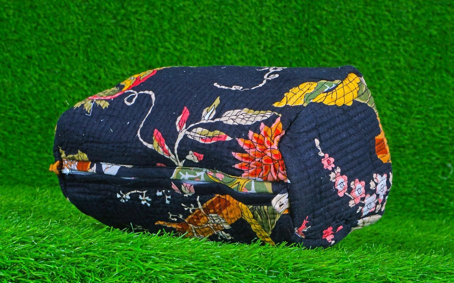 Pieces Indian Handmade Cotton Quilted Handmade Floral Hand Block Print Toiletry Bag,Cosmetic Pouch Bag Makeup Bag For Women (1, Black Printed), 85485
