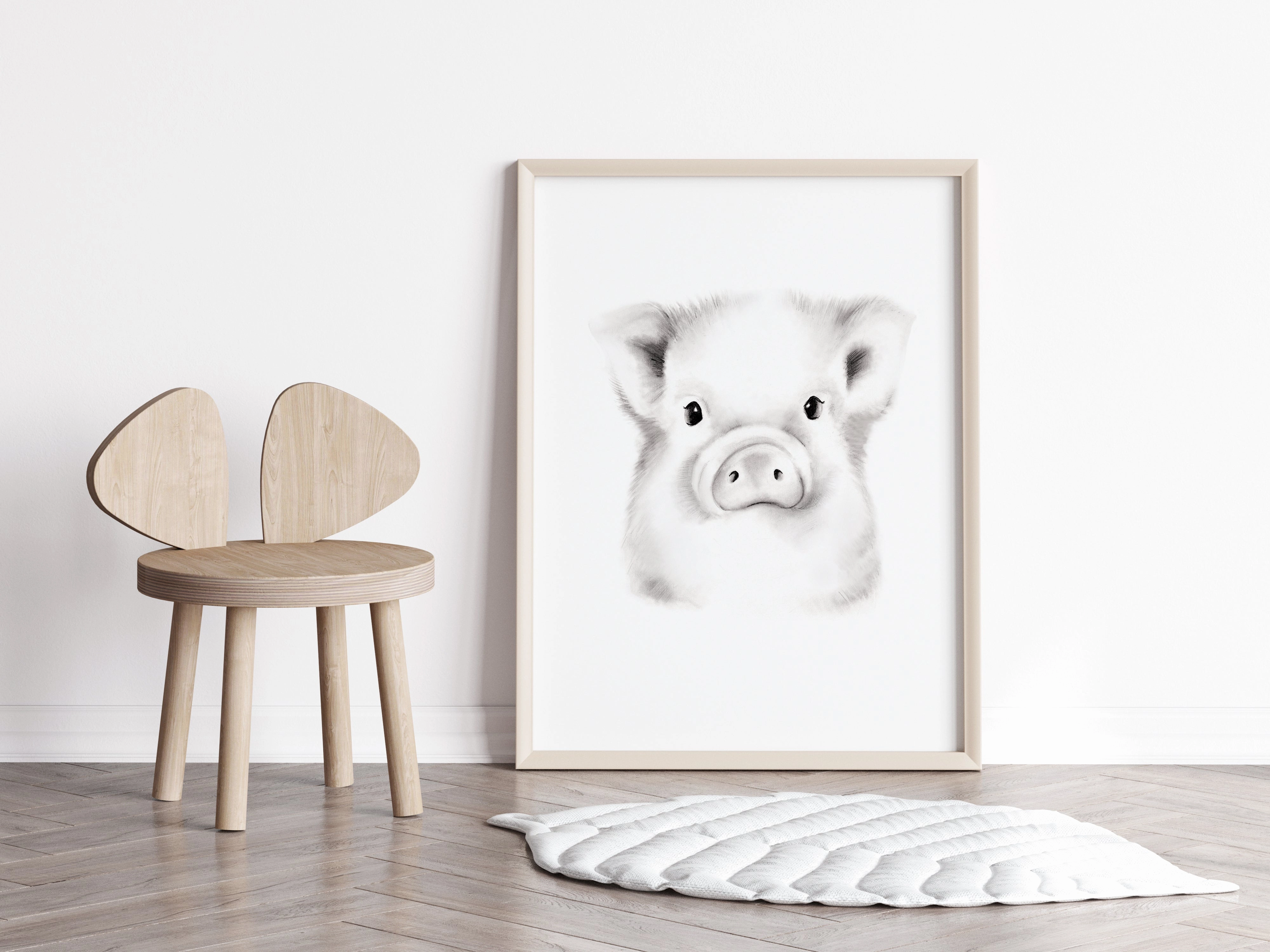 Pig Sketch Fluffy Face Print