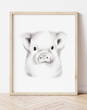 Pig Sketch Fluffy Face Print