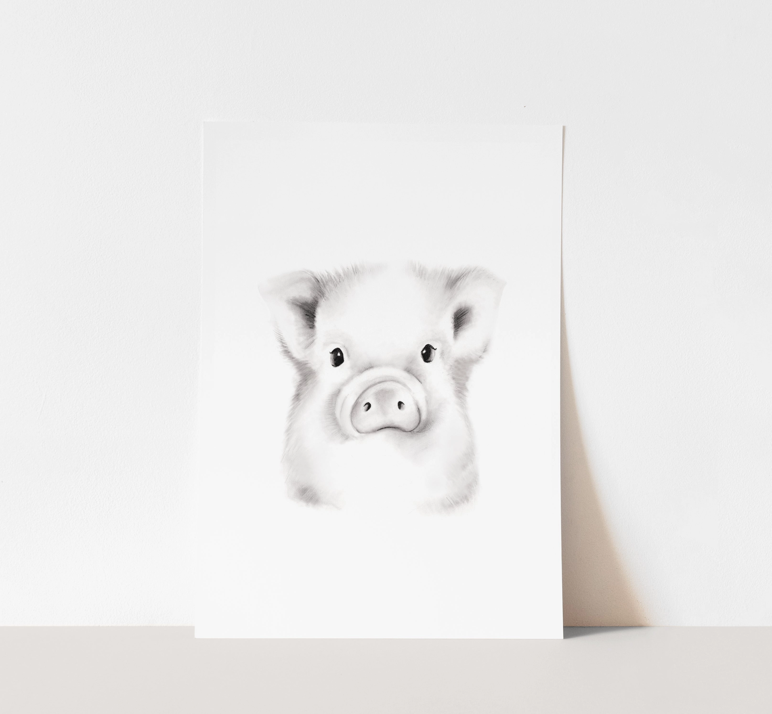 Pig Sketch Fluffy Face Print