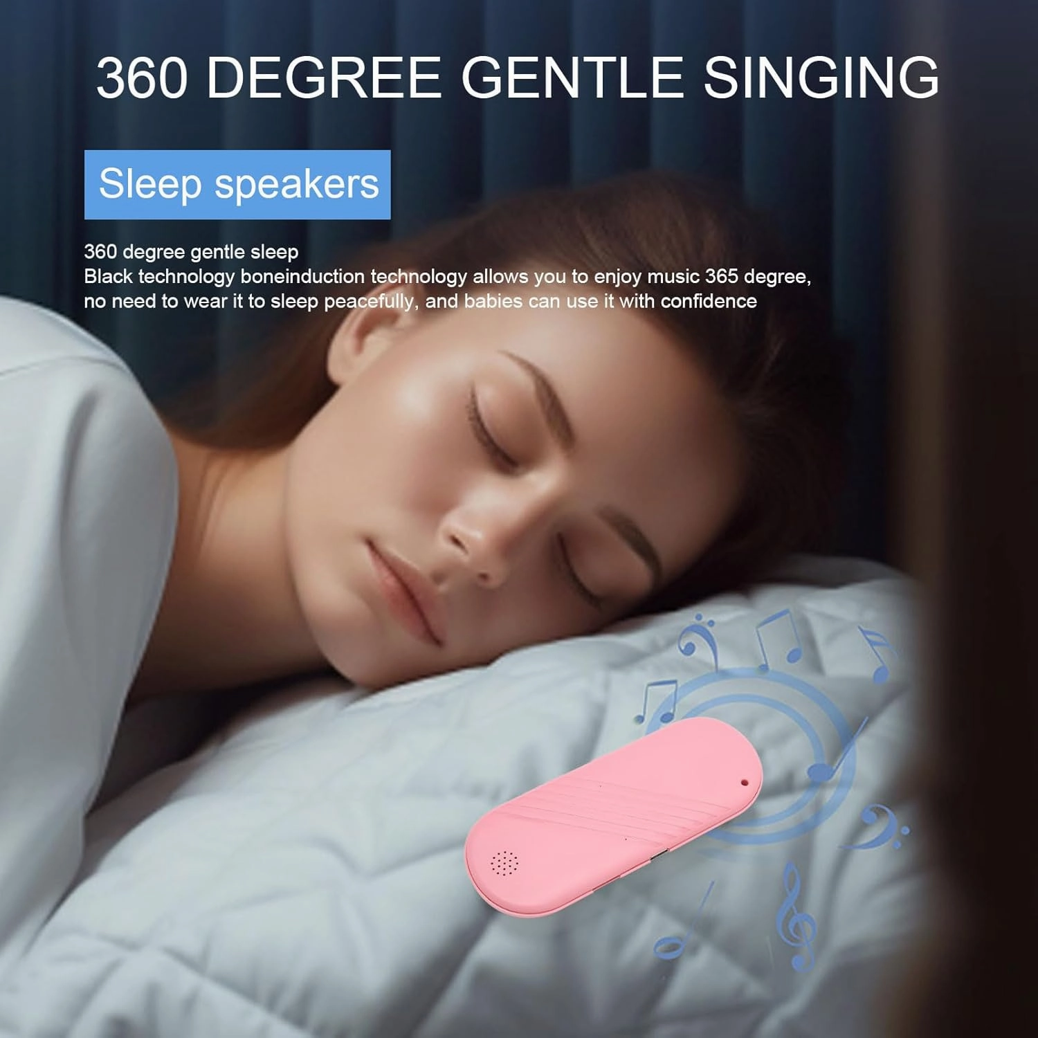Pillow Speaker Bluetooth Sleep Headphones for Man and Women, Mini Deep Bass Stereo Conduction Pillow Speaker for Home Facial Travel Sunbathing Camping Solutions for Insomnia ()