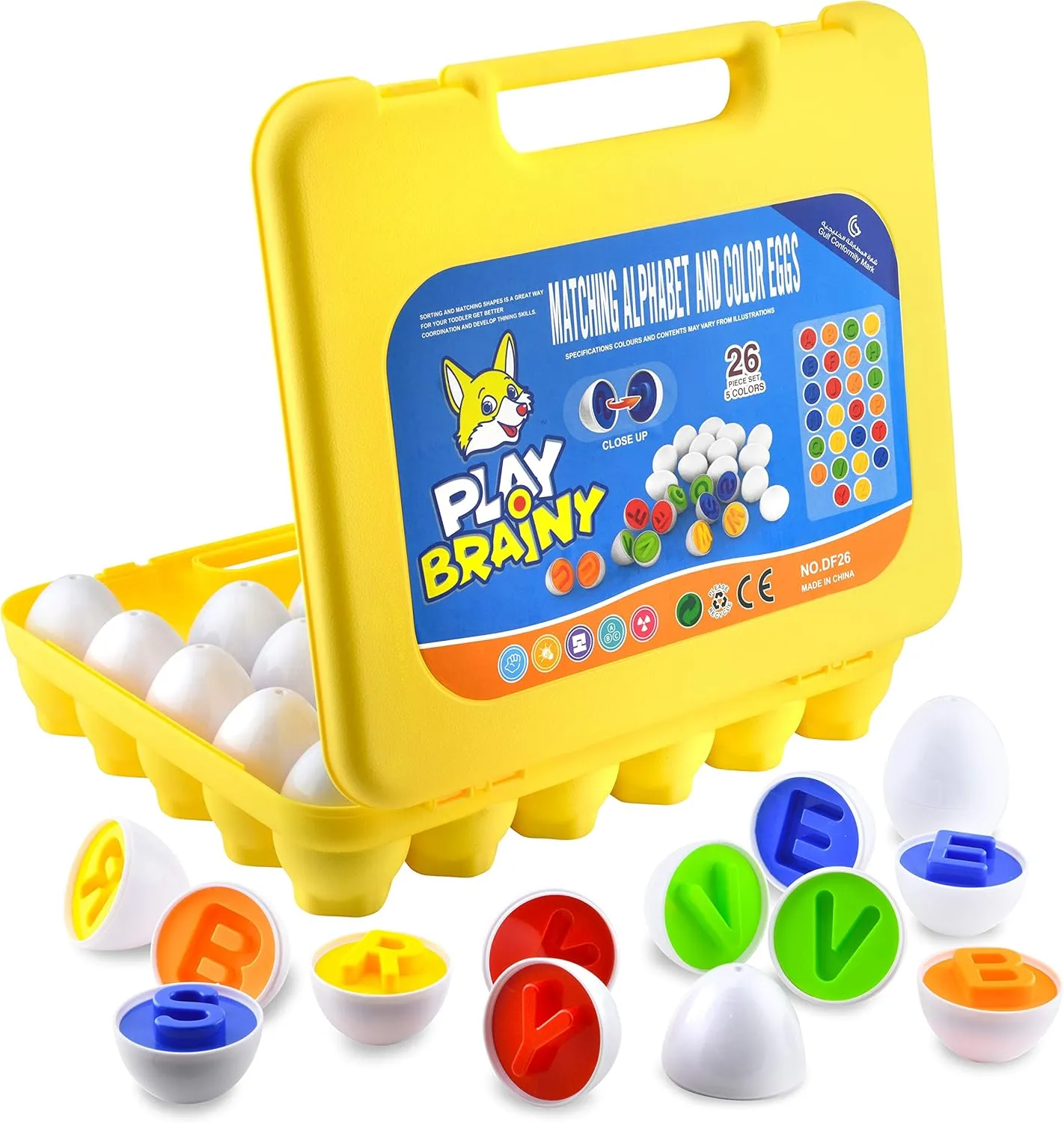 Play Brainy Montessori Alphabet Matching Eggs, 26 Pc. ABC Letter Set, Educational Early Learning Toys and Shape Recognition Sorter Puzzle for Toddlers and Preschool Students, Easter Gift