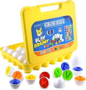 Play Brainy Montessori Alphabet Matching Eggs, 26 Pc. ABC Letter Set, Educational Early Learning Toys and Shape Recognition Sorter Puzzle for Toddlers and Preschool Students, Easter Gift