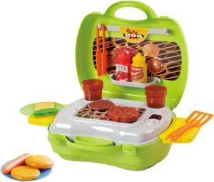 Play Mini Chef BBQ Grill Playset Pretend My Carry Along Barbeque 22 Piece Fun Activity Set Role Kitchen Accessories Adults Kitchen Toys for Boys and Girls Ages 24 Months - 7 Years