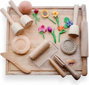 Playdough Tools for Kids Ages 2-4 | 7 Wooden Playdough Toys | Play Dough Sets for Kids | Playdough Accessories for Toddler | Sensory Toys | Sensory Bin Tools