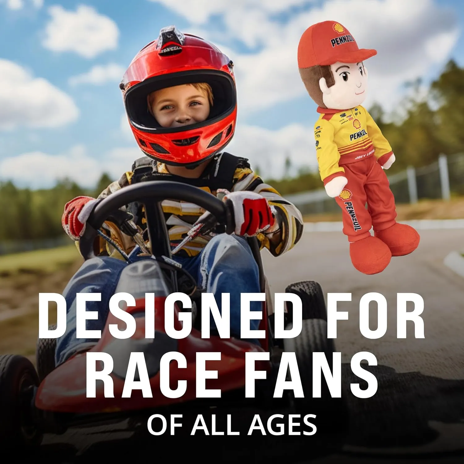 Playtime by Eimmie NASCAR-Themed Soft Baby Doll, 14-Inch Plush Racing Rag Doll for Kids, Team Penske Joey Logano Plush Figure, Fabric Stuffed Toy for All Ages