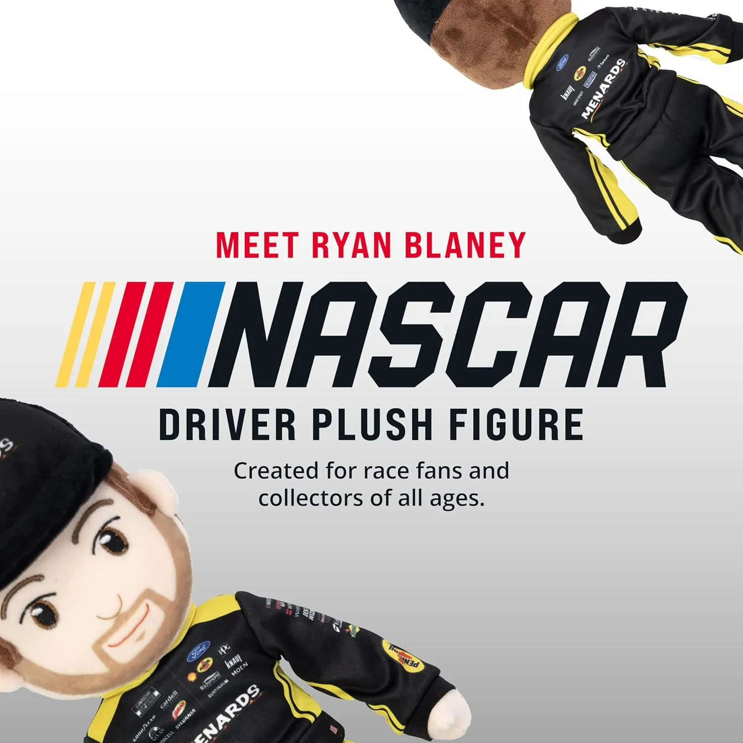 Playtime by Eimmie NASCAR-Themed Soft Baby Doll, 14-Inch Plush Racing Rag Doll for Kids, Team Penske Ryan Blaney (Menards) Motorsports Plush Figure, Fabric Stuffed Toy for All Ages